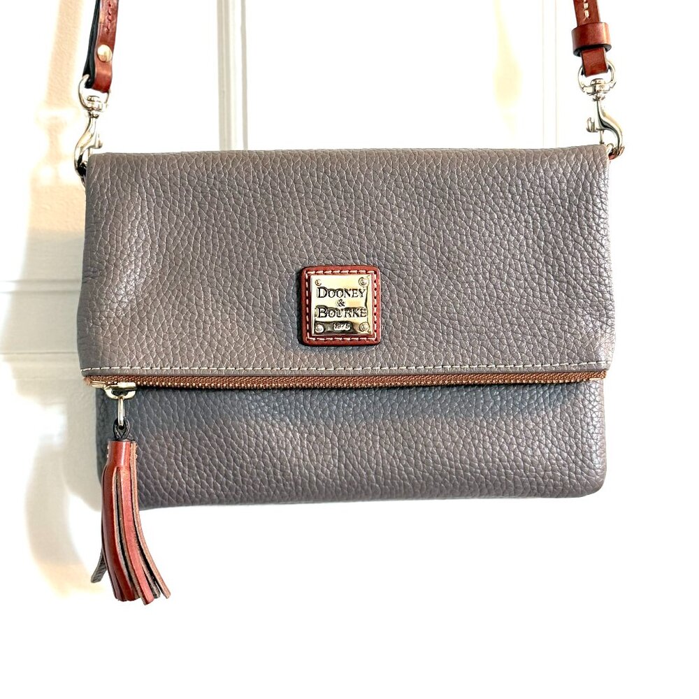 Authentic Dooney & Bourke Pebble Grain Foldover Zip Crossbody Gray